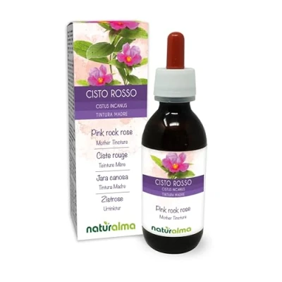 Image of Pink Rock Rose (Cistus incanus) herb Alcohol Free Mother Tincture Naturalma Liquid Extract Drops 120 ml Food Supplement Vegan