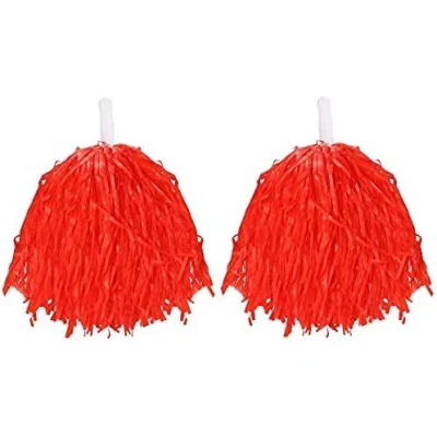 Image of CHEERLEADER POMPOMS FANCY DRESS COSTUME ACCESSORY LIGHTWEIGHT POM POMS WITH GRIP HANDLES FOR KIDS &amp; ADULTS. COLOUR: RED