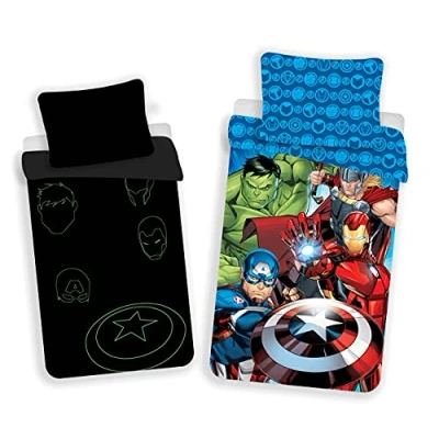 Image of Jerry Fabrics Avengers Glow in the Dark Duvet Cover Set 140 x 200 cm 70 90 100% Cotton