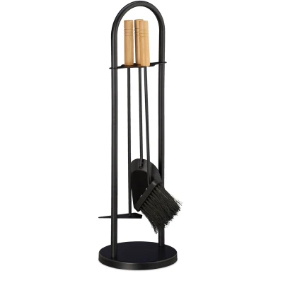 Image of Relaxdays Modern Fireplace Set, 4 Piece Companion Tool Kit, Shovel, Broom, Scraper and Stand, Black, 68,5 x 20 cm