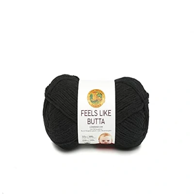 Image of Lion Brand Yarn Company Feels Like Butta Yarn, Polyester, Black, 17.78 x 6.35 cm