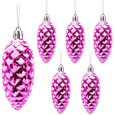 Image of Christmas Concepts® Pack of 690mm Shiny &amp; Glitter Decorated Pine Cone Baubles Tree Decorations (Hot Pink)