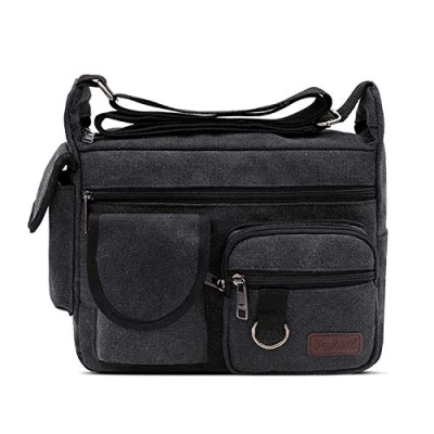 Image of FANDARE Canvas Crossbody Bag Messenger Satchel Shoulder Working Bookbag Briefcase for Men and Women Black