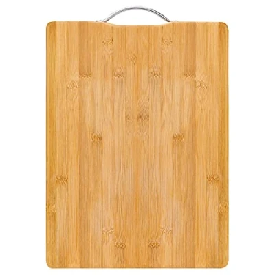 Image of 32nd Bamboo Wood Cutting Chopping Serving Board with Stainless Steel Handle Suitable for Meat, Vegetables and Cheese Small (32cm X 22cm 1.8cm)