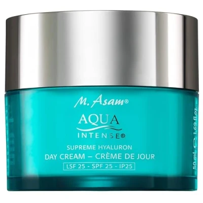 Image of M. Asam AQUA INTENSE Supreme hyaluron Day cream SPF 25 (50 ml) fragrance free face for intensive moisture, dryness lines are visibly plumped up, vegan moisturizer, facial care