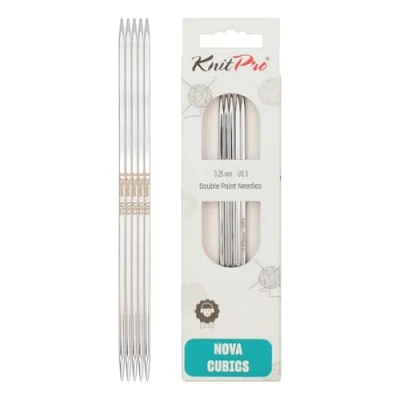 Image of KnitPro 20 cm x 3.25 mm Nova Cubics Double Pointed Needles, Shiny Brass