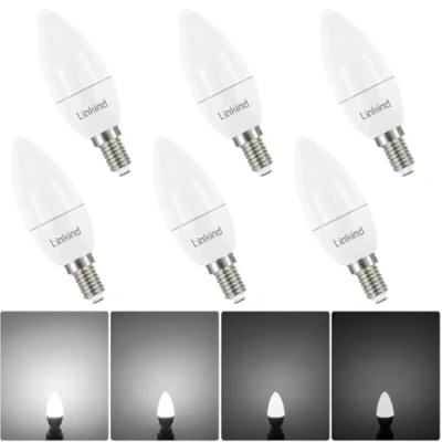 Image of Linkind E14 LED Dimmable Candle Light Bulbs, 5W 5000K Daylight White SES Bulb B35, 470lm, 40W Equivalent, Energy Saving, CE/RoHS/ErP Certified, 6 Pack