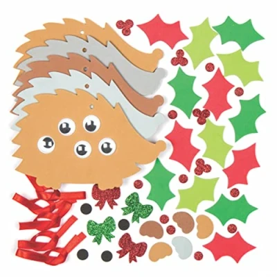 Image of Baker Ross AC290 Holly Hedgehog Foam Kits — Creative Christmas Art and Craft Supplies for Kids to Make Decorate (Pack of 5), Assorted