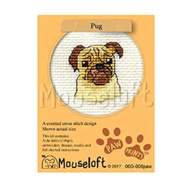Image of Mouseloft Mini Cross Stitch Kit Pug, Paw Prints Collection
