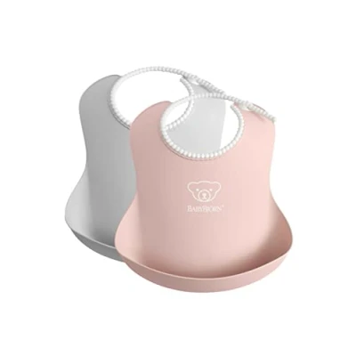 Image of BabyBjörn Baby Bib, 2 Pack, Grey/Powder Pink