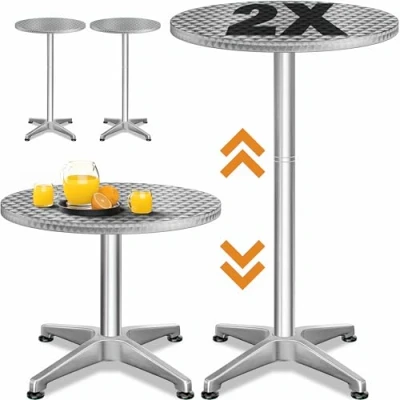 Image of CASARIA® Bar Table Set of 2 Height Adjustable 70 cm 115 Round with 60 Diameter Stainless Steel Indoor Outdoor Versatility Café Bistro Pub Drinks Cocktails