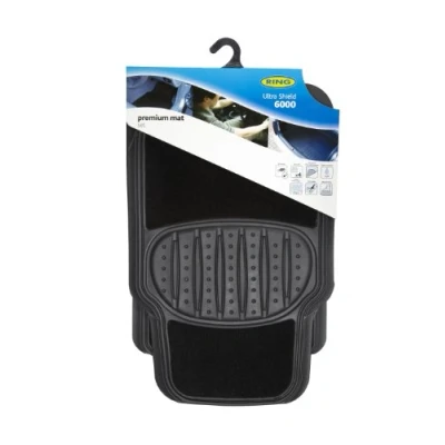 Image of Ring Automotive Ultra Shield 6000 Black Car Mats: Set of 4 With Non Slip Backing