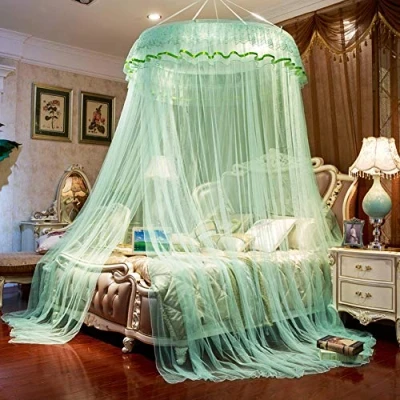 Image of Premium Luxurious Bed Canopy Netting Cover Round Lace Dome Curtain Mosquito Net Natural Repellent Easy Installation,Green