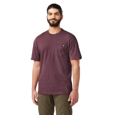 Image of Dickies Men&#039;s Heavyweight Crew Neck Short Sleeve Tee T Shirt, Burgundy Heather, 3XL