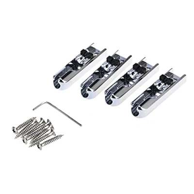 Image of Musiclily Pro Single Individual String Lock Down Bass Bridge for 4 Electric Bass, Chrome (Set of 4)