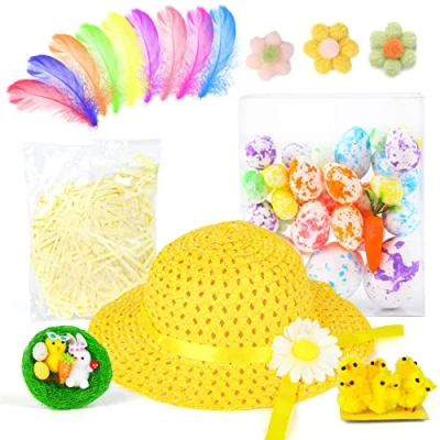 Image of VEYLIN Easter Bonnet Kit, Hat for Kids Make Your Own Hat, DIY Kit Boy Girl(Yellow)