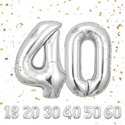 Image of 40thNumber 40 Balloons 40,Sliver Balloon Inch Giant Helium Foil Number for Men Women 40th Birthday Party Decor Anniversary Decorations Supplies