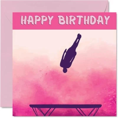 Image of Sport Birthday Cards for Women Girls Trampolining in Boxing Card Friend Sister Daughter Niece Teammate, 145mm x Athlete Greeting