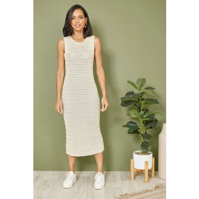Image of Yumi Gold Lurex Knitted Sleeveless Midi Dress M