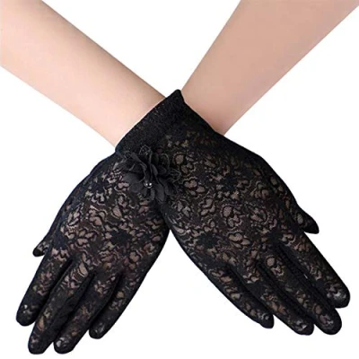 Image of Golden Apple LERTREE 1 Pair Ladies Lace Gloves Womens Black Mittens for Wedding Opera Evening Party Banquet Dress (Black)