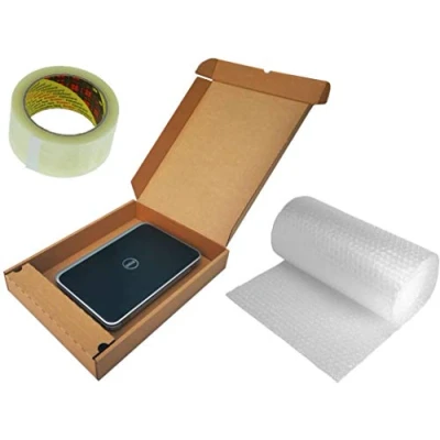 Image of MEG4TEC Laptop Shipping Box &amp; Charger Locker Strong Cardboard 51x38x7cm + 3m Bubble Wrap Packing Tape, Bundle