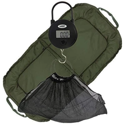 Image of DNA NGT Coarse Carp Fishing Beanie Unhooking Mat Bundle + Digital Weighing Scales &amp; Mesh Fish Safe Sling. Perfect to Weigh your Biggest Catches!