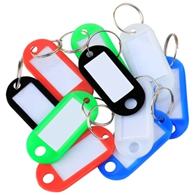Image of TRIXES Key Tags Colour Coded Plastic with Paper Label Inserts Pack of 50 Split Rings