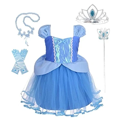 Image of Lito Angels Princess Cinderella Fancy Dress Up Costume for Girls Kids Birthday Party Tulle Skirt with Accessories Age 2 3 Years 107
