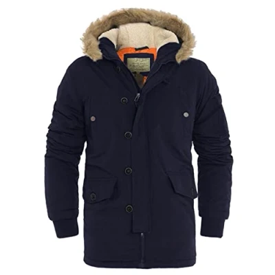 Image of SS7 Boys Faux Fur Padded Lined Winter Parka Coat Navy