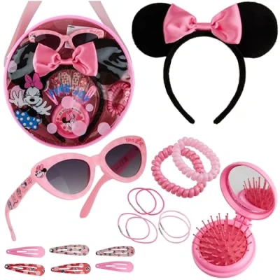 Image of Disney Stitch Handbag for Kids Cute Shoulder Bag with UV400 Sunglasses Hair Clip Hairbands Accessories Girls Pretend Play Dress Up Gifts (Pink Minnie Mouse)