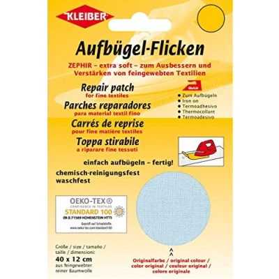 Image of Kleiber Iron On Repair Patch for Fine Knit Textiles 40cm x 12 cm Size Light Blue, 40