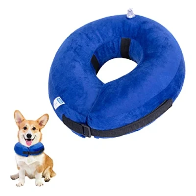 Image of Nobleza Inflatable Dog Collar Recovery Pet Protection Cover Neck After Surgery Adjustable Cone for Medium and Cat, Blue