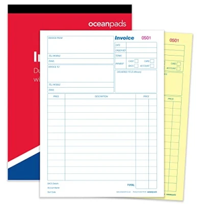 Image of Ocean Pads Invoice Book Duplicate Without VAT, A4 210 x 297mm, 2 Part Carbonless (70123)