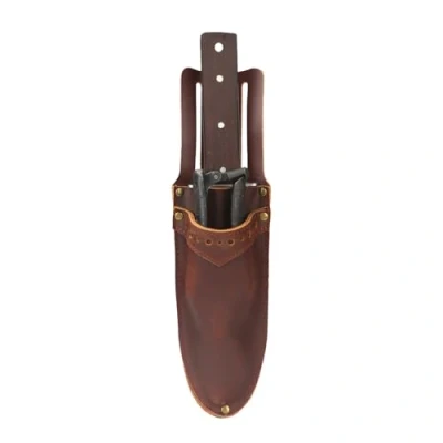 Image of TOURBON Genuine Leather Garden Knife Pouch Secateurs Holsters Pruning Shears Tool Sheath Two Pockets