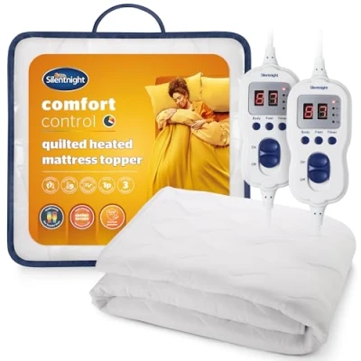 Image of Silentnight Multi Zone Electric Blanket Mattress Topper Super King Heating Pad with 4 Individual Zones, 9 Heat Settings, Built in Timer and Easy Fit Straps Machine Washable