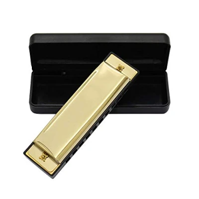 Image of 10 Holes Blues Harmonica, Mouth Organ Musical Instrument Tremolo Diatonic Harmonica for Adult, Kids and Beginner(Gold)