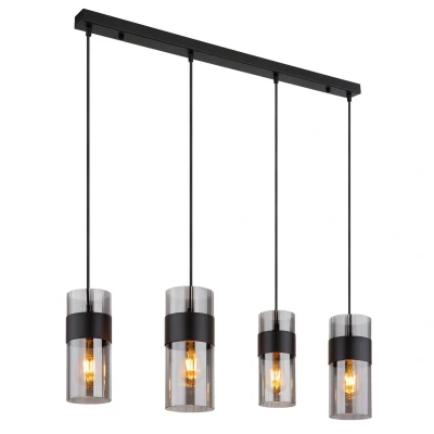 Image of Scarfina Bar Pendant Ceiling Light Matt Black Smoke Glass Shade 4x E27