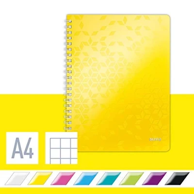 Image of Leitz A4 Flexible Cover Notebook, Yellow Wire Bound, 80 Sheets, Squared Paper, 90 gsm Ivory Wow Range