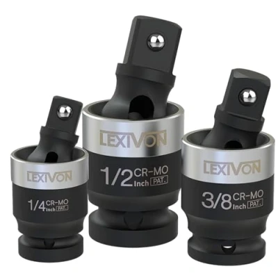 Image of LEXIVON Impact Universal Joint Patented Slim Design 3 Piece 1/2&quot;, 3/8&quot;, and 1/4&quot; Socket Swivel Set Chrome Molybdenum Steel Full Grade (LX 113 S)