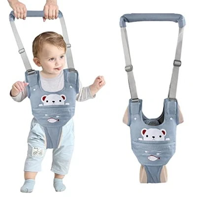 Image of IULONEE Baby Walking Harness Handle Adjustable Toddler Assistant Child Hand Held Standing Up and Learning Helper Kids Belt Reins for Infant(Blue)
