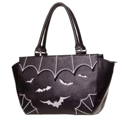 Image of Banned Apparel Bats Embroided Faux Leather Gothic Vampire Handbag