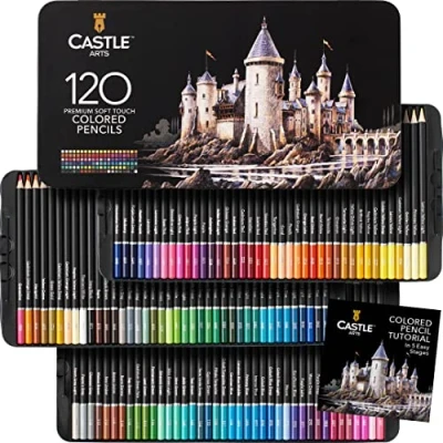 Image of Castle Art Supplies 120 Colouring Pencils Set Quality Soft Core Coloured for Adult Artists, Professionals and Colourists Protected Organised in Presentation Tin Box