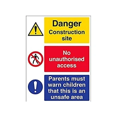 Image of V Safety Multi Hazard Site Must Warn Children Warning Sign 450mm x 600mm 2mm Rigid Plastic