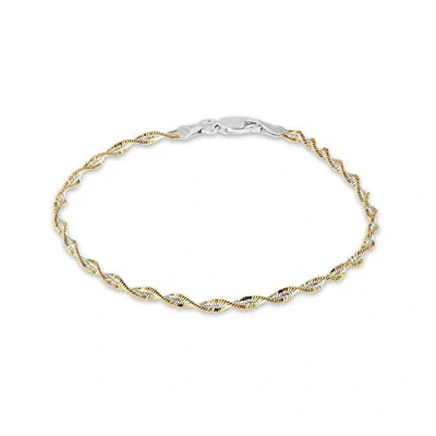 Image of Tuscany Silver Women&#039;s Sterling 2.4 mm Two Tone Yellow and White Gold Twisted Herringbone Chain Bracelet of Length 19 cm/7.5 Inch