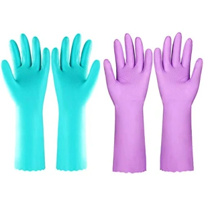 Image of Eygood Latex Free Washing up Gloves, Non Slip Dishwashing Gloves with Cotton Lining Household Reusable Cleaning for Kitchen, Bathroom, Gardening (Blue+Purple, 2 Pairs)