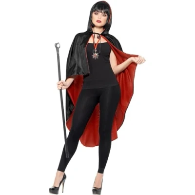 Image of Smiffys Vampire Kit, with Reversible Cape, Black Detachable Cane &amp; Metal Medallion, Halloween Fancy Dress Accessory, Up Accessories