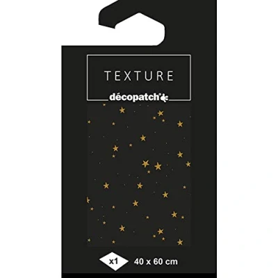 Image of Décopatch Ref TD778C Texture Collection Black &amp; Gold Stars Pattern Contains 1 Sheet of 40 x 60cm Textured Paper, Foil Printing for Metallic Effects