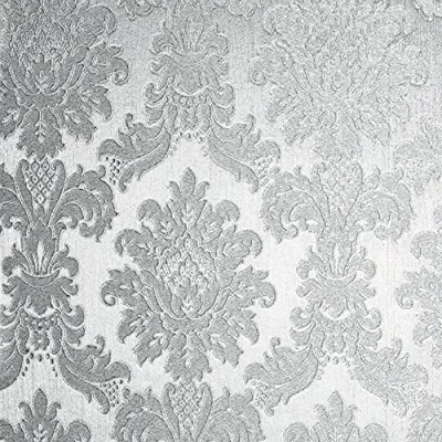 Image of Opulence Silver Wallpaper Metallic Foil Damask Textured Vinyl Embossed
