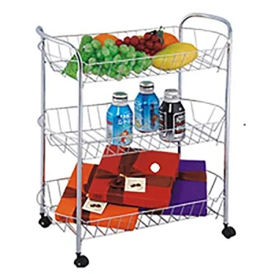 Image of Fairtrade 3 TIER CHROME FRUIT VEGETABLE FOOD STORAGE RACK CART KITCHEN STAND CASTOR WHEELS