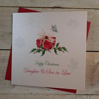 Image of White cotton cards X115 Happy Christmas Daughter and Son In Law Handmade Card,